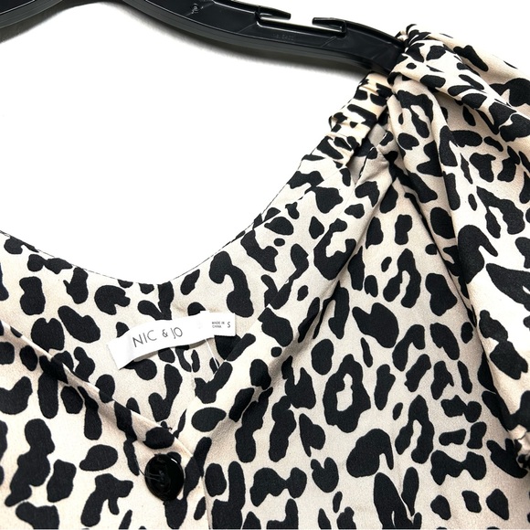 Nic & Jo Leopard Animal Print Puff Sleeve Button Down Dress - Picture 4 of 8